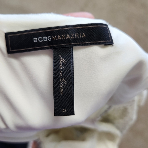 BCBGMaxAzria Everlie White Ivory Lace Sheer Floor Length Geometric Dress - Picture 10 of 14